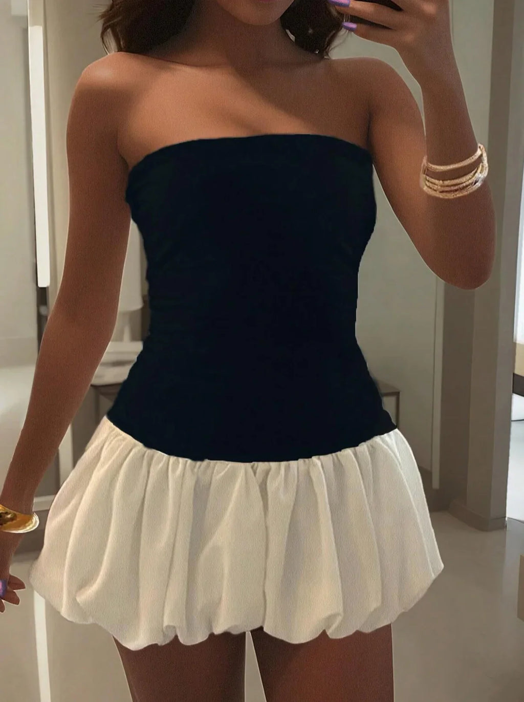 Amelia Bubble Hem Mini Dress