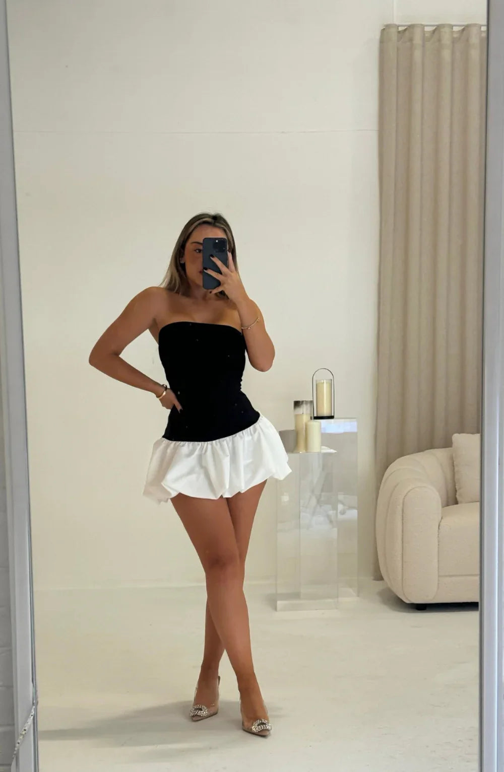 Amelia Bubble Hem Mini Dress