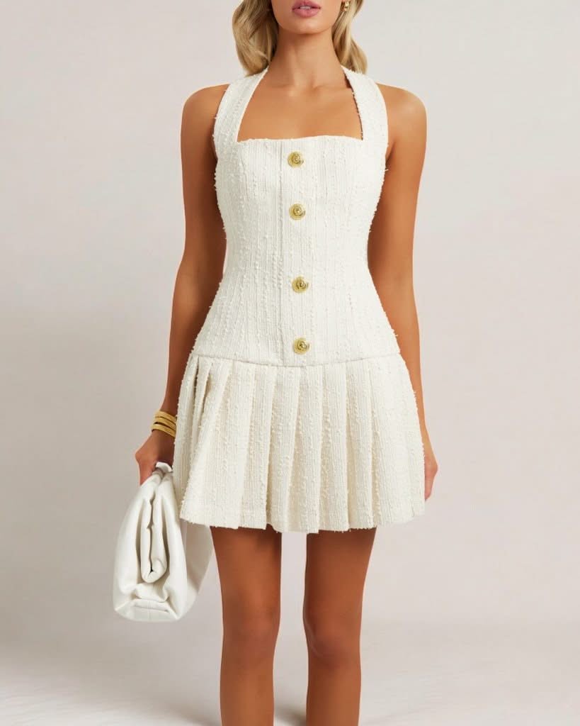 Ivory Tweed Mini Dress